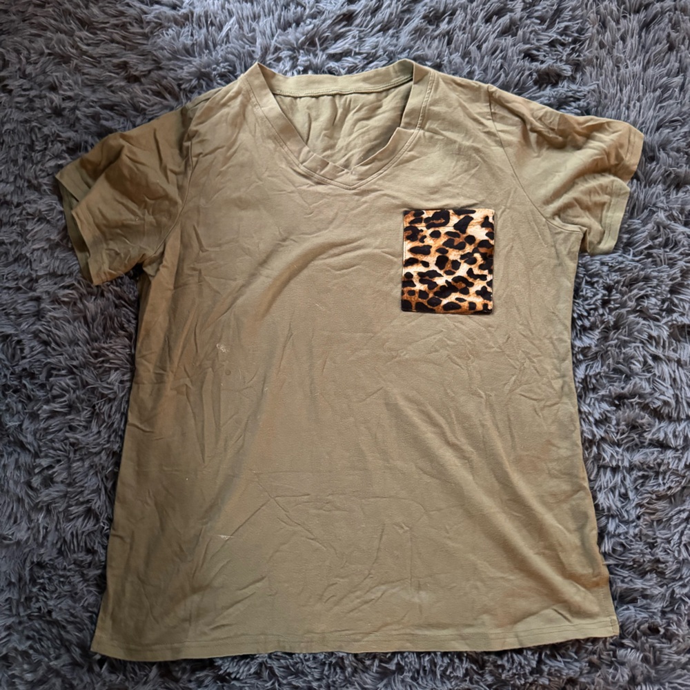 Leopard Pocket Olive Green Women's Top